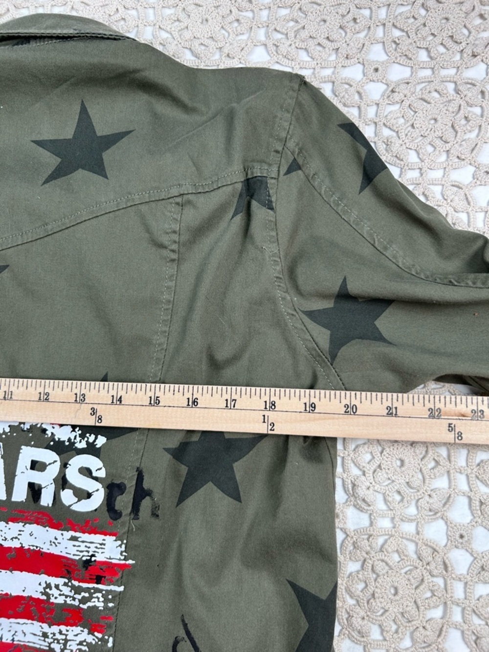 Knox Rose XL Olive Green Star Print Jacket USA Flag Patch 250 Years Graphic - Picture 7 of 15